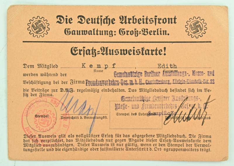 German DAF/NSV Memberpass Set