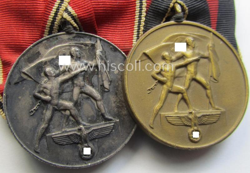 WH (Heeres o. KM etc.) medal-bar (ie.: 'Doppelspange') showing two campaign- (ie. 'Anschluss'-) medals