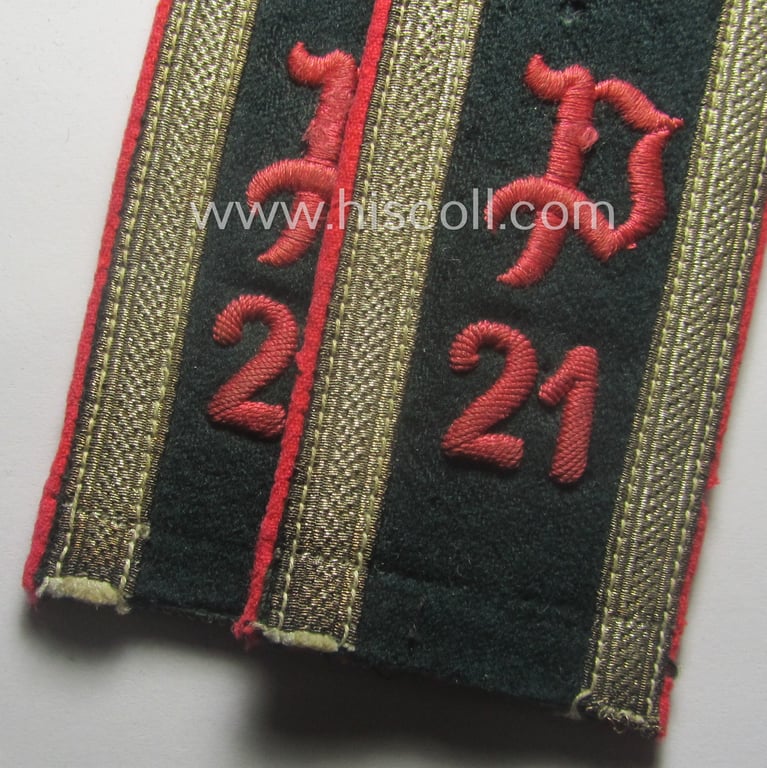 Pair of WH (Heeres), 'cyphered' (ie. 'M40'-pattern and rounded-styled) NCO-type shoulderstraps: 'Uffz. des Panzerjäger-Abtlgs. 21'