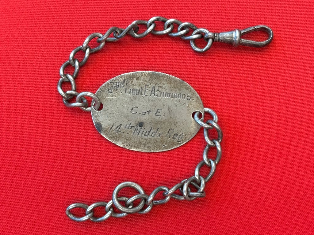 WWI BRITISH SET OF DRESS MINATURES ALBERT MEDAL AND SOLID SILVER IDENTITY BTACELET 1918.