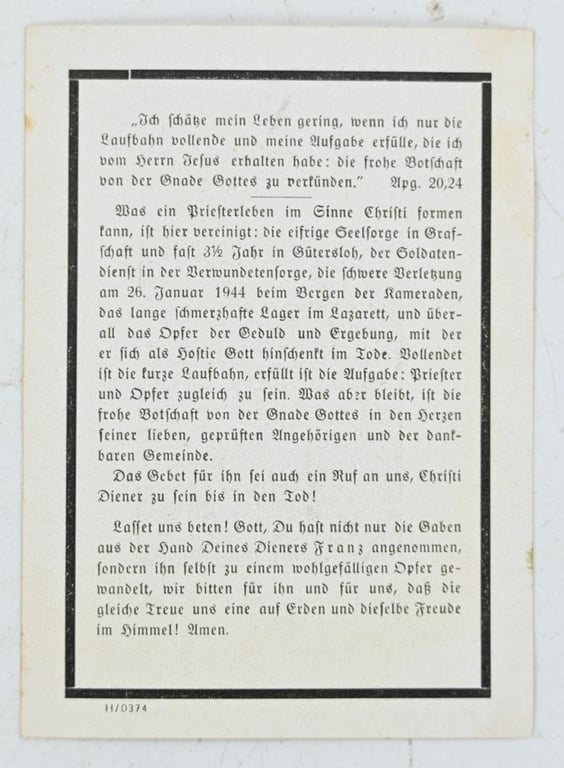 German WH Deathcard  Priest 'Franz Lehde'