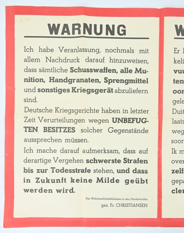 German/Dutch Warning Poster 'Christiansen'