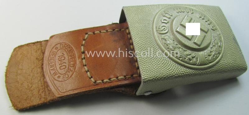 Superb, police (ie. 'Polizei') aluminium-based belt-buckle (ie. 'Koppelschloss für Mannschaften u. Uffz. der Polizei') being a maker- (ie. 'Dransfeld & Co.'-) marked and '1940'-dated example that comes in a fully untouched, condition