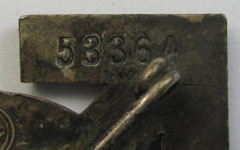 Attractive, HJ- (ie. 'Hitlerjugend'-) sports-badge (or: 'HJ-Leistungsrune') of the silver-class being a clearly maker- (ie. 'RzM - M1/34'-) marked- and/or: 'Cupal'-based specimen that shows an engraved (unique) bearers'-numeral ('53364')