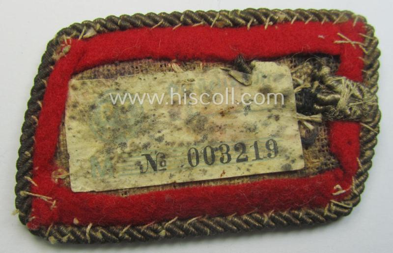 Single, SA (ie. 'Sturmabteilungen') collar-patch (ie. 'Kragenspiegel'): 'SA-Mitglied': 'SA-Gruppe Niederrhein' that still retains its 'RzM-etiket'