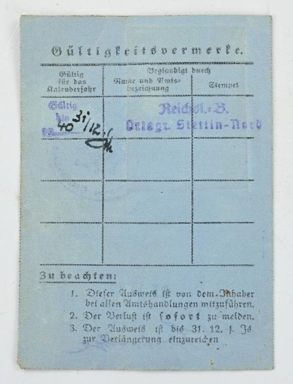 German Third Reich Paper Document set 'Stettin'