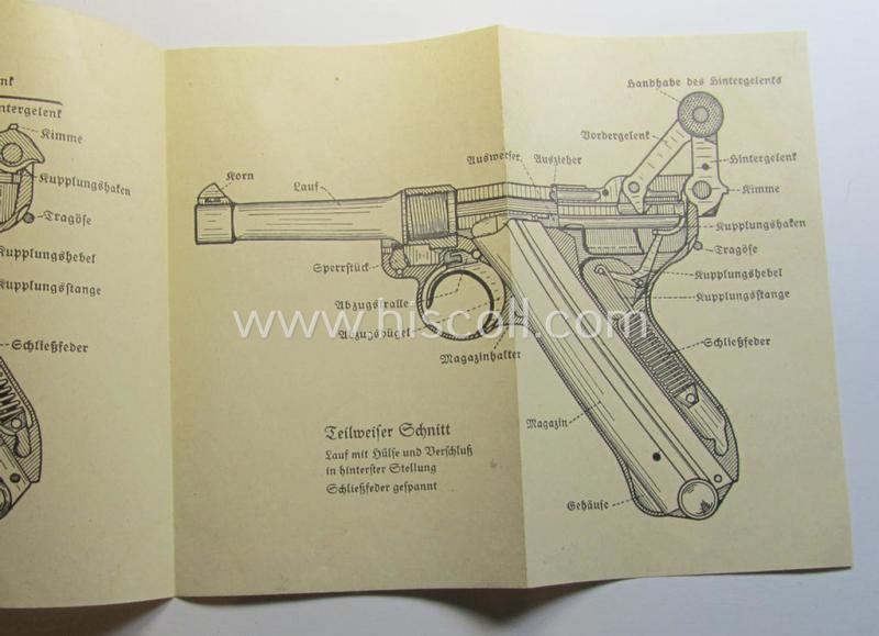 Attractive - and scarcely found! - smaller-sized, period WH-instruction-booklet entitled: 'Die Pistole 08 - Beschreibung und Handhabung' (or instruction- ie. training-manual for the P08 pistol) as was published by the: 'Heinz Denckler Verlag'