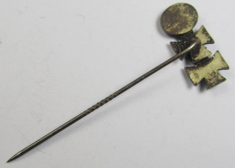 Detailed, 9-mm.-sized medal-lapel-pin, being a maker- (ie. 'L/16'-) marked example depicting respectively: an 'EK I. Klasse', an: 'EK II. Klasse' and a: 'Verwundeten-Abzeichen in Silber'