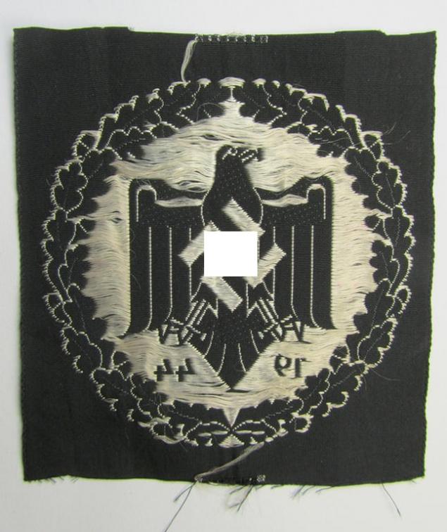 Neat, silver-class sports-shirt-patch that is dated: '1944' as was executed in neat 'BeVo'-weave pattern as was used by the members of the: 'Nationalsozialistischer Reichsbund für Leibesübungen' (ie. 'N.S.R.L.')