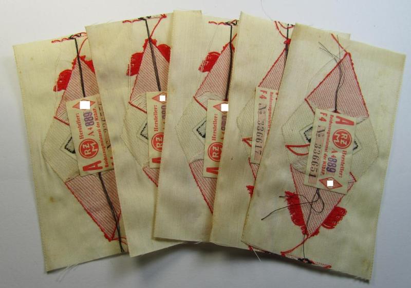 'Standard-issue'-pattern 'Hitlerjugend'- ie. 'Bund Deutsche Mädel (HJ/BDM) so-called: 'Ärmelraute' as executed in so-called 'BeVo'-weave pattern (being a never used- ie. 'virtually mint' example still retaining its period 'RzM'-etiket)