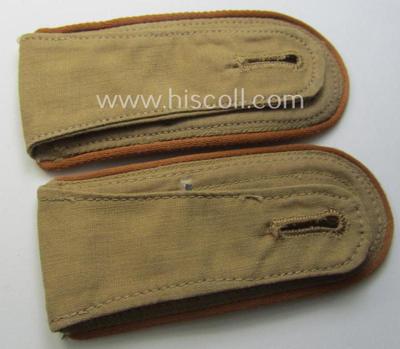 Pair of - truly used- and/or worn! - WH (Luftwaffe) 'tropical-styled' NCO-type shoulderstraps (as was specifically for usage on the tropical-shirts ie. tunics) as was intended for usage by a: 'Feldwebel der Nachrichten-Trpn.'