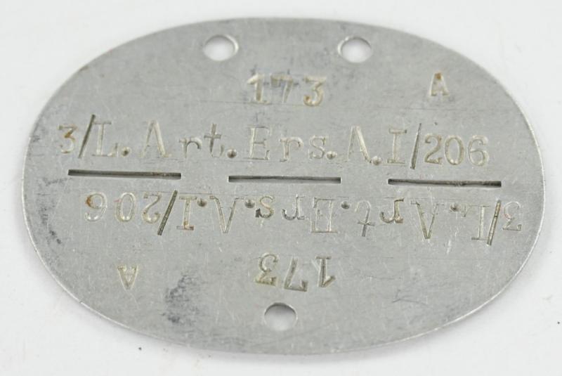 German WH Dog-Tag 3./L. Art. Ers.A.I./206