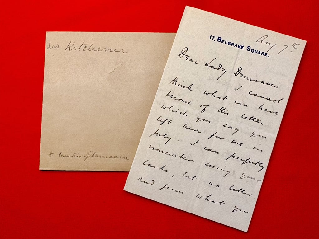 RARE DOUBLE INK SIGNED LETTER & ENVELOPE, BRITISH FIELD MARSHAL LORD KITCHENER 1910. ADDITIONAL PHOTOS