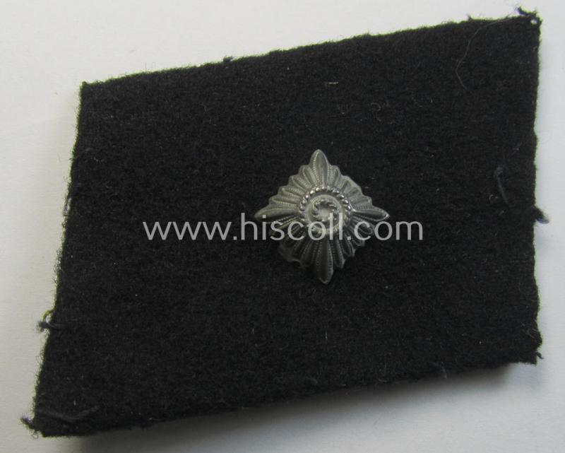 Attractive - and clearly used and or tunic-removed! - Waffen-SS NCO-pattern rank-collar-rank-tab ('Kragenspiegel') being a 'standard-issue'-pattern example as executed in black-coloured wool as was intended for usage by an: 'SS-Unterscharführer...