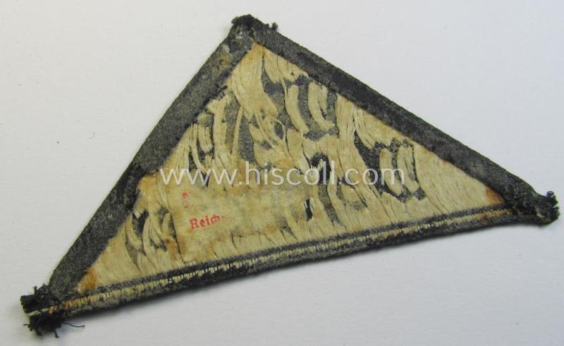 'HJ' ('Hitlerjugend') ie. 'BDM' ('Bund Deutscher Mädel'-) district-triangle (ie. 'Gebietsdreieck') entitled: 'West Westfalen' being a moderately used- ie. worn example that misses (some of) its paper-based 'RzM'-etiket