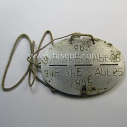 Aluminium-based, WH (Luftwaffe) ie. 'LW-Flak-Artillerie'-related ID-disc (ie. 'Erkennungsmarke')...