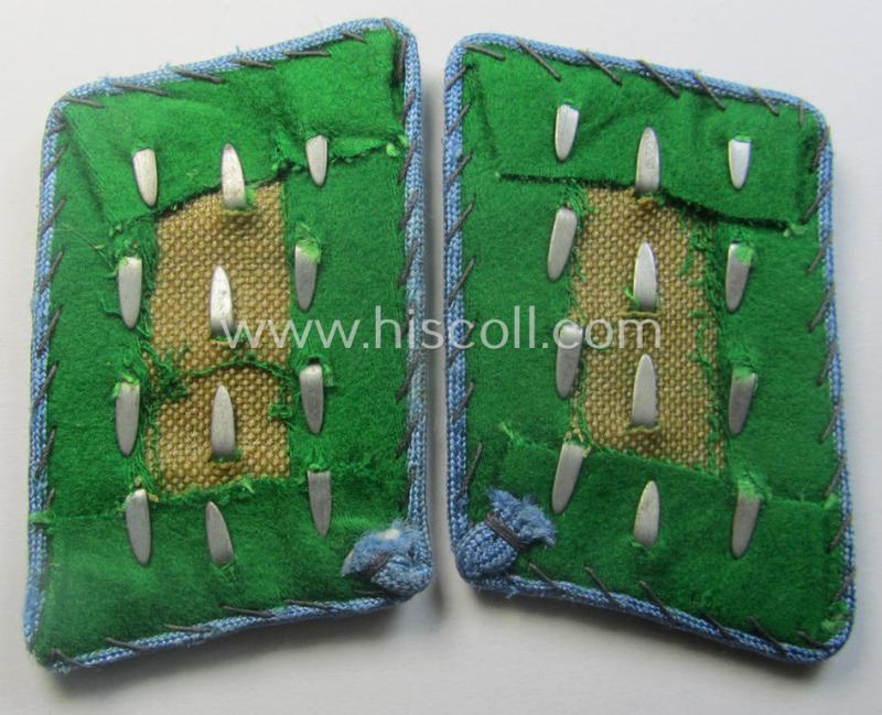 Pair of fully matching, bright-green-coloured- (and/or bright-blue-piped-) WH (Luftwaffe) collar-patches (ie. 'Kragenspiegel') as was intended for usage by a: 'Soldat der LW-Felddivisionen'
