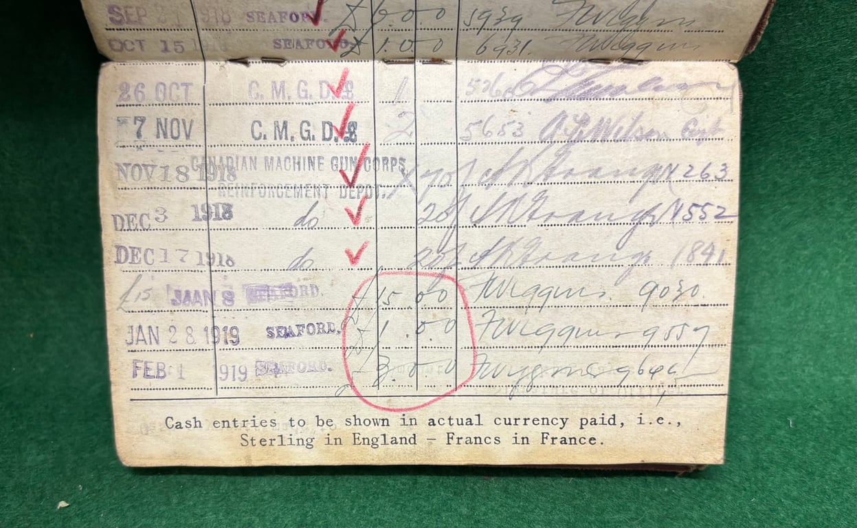 WW1 CEF Paybook -Wounded Vimy Ridge