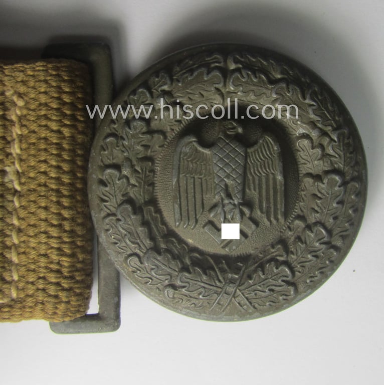 WH (Heeres) 'tropical-issue'- (ie. DAK- or 'Deutsches Afrika Korps'-related-) webbing-based, officers'-type belt- and buckle set (aka: 'Tropenfeldbinde für Offiziere des Heeres')