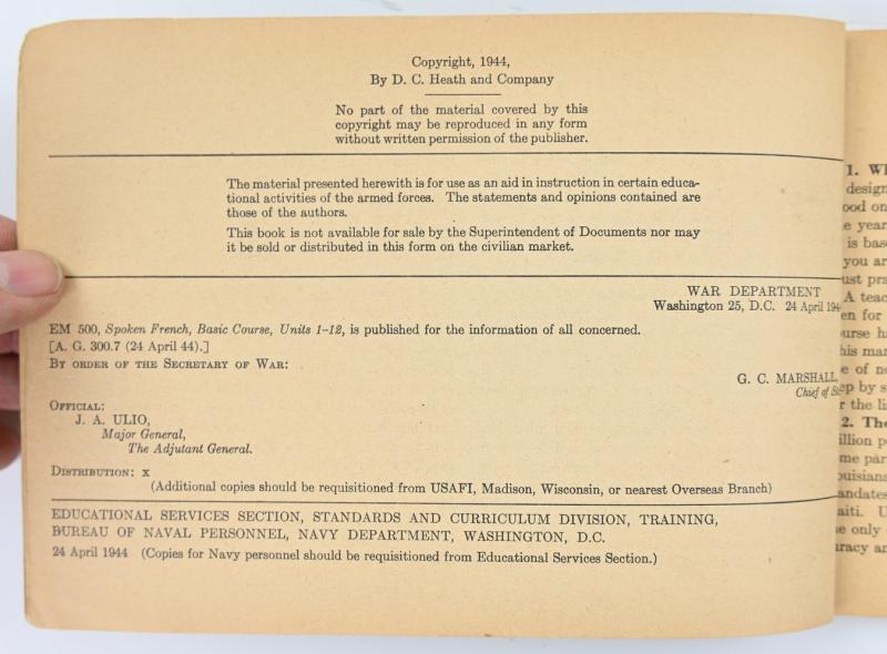 US WW2 Education Manual EM-500 'Spoken French'