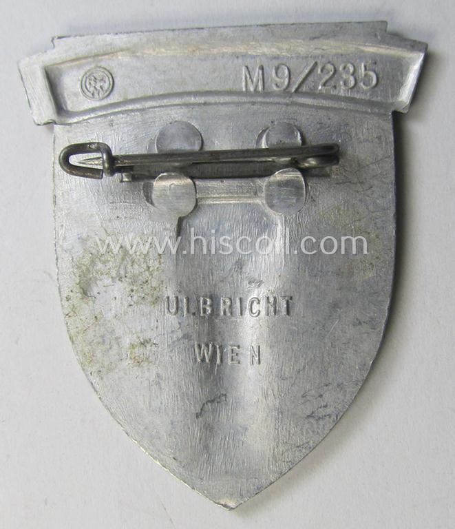 Commemorative, aluminium-based SA- o. HJ (ie. 'Sturmabteilungen'-) related 'tinnie' being a maker-marked example showing an 'SA-Sportabzeichen' and text: 'Winterwehrkämpfe - Aflenz - 27.-29.-1.1939'
