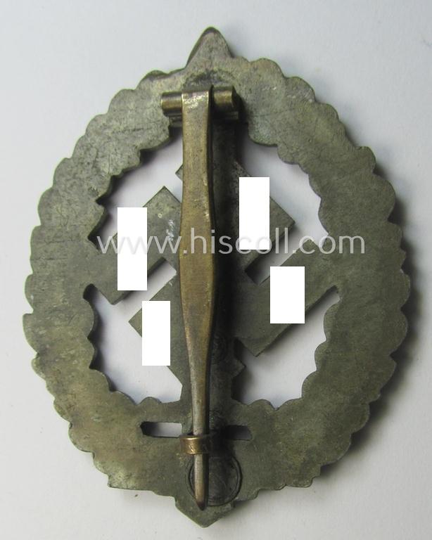 'SA-Sportabzeichen für Kriegsversehrten' (ie.: SA-sports'-badge for the war-disabled) being a detailed example that is nicely maker- (ie. 'RzM M1/100'-) marked on its back