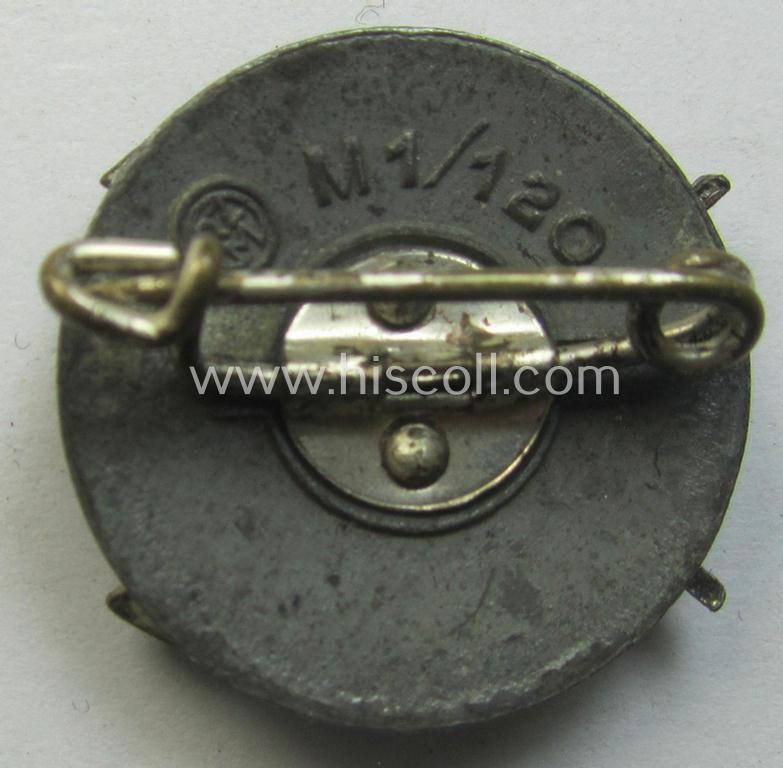 Later-war-period, HJ ('Hitlerjugend') so-called: 'HJ-Schiessauszeichnung' (or: HJ shooting- ie. marksmans'-badge) being a nicely maker- (ie. 'RzM - M1/120'-) marked example as executed in laquered zinc-based metal (ie. 'Feinzink')