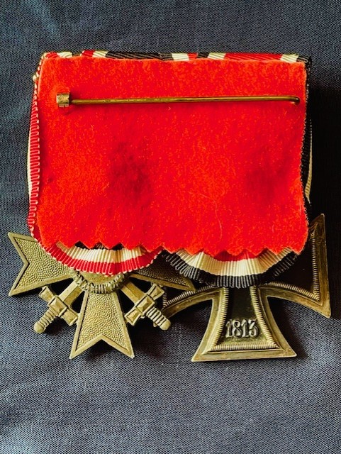 WW2 GERMAN THIRD REICH MEDAL SET IRON CROSS 2nd CLASS AND WAR MERIT CROSS WITH SWORDS WITH NUMBERED RINGS