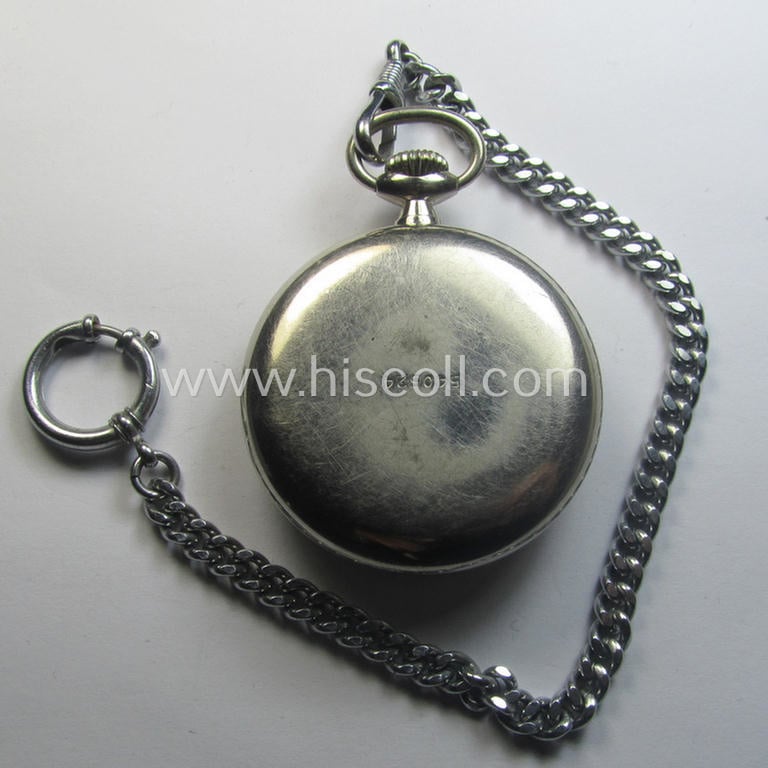 Superb, WH (Kriegsmarine) (ie. typical WWII-period!) pocket-watch (ie. 'Dienstuhr') of the make: 'K.M. Cortébert' having a white-coloured dial-plate and/or engraved back-plate that reads: '540524' that comes mounted onto its period 'Kette'