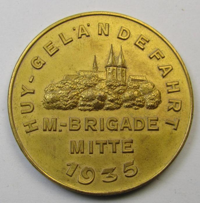 Superb, commemorative plaque (ie. 'Erinnerungs- o. nichttragbare Auszeichnungsplakette') showing an N.S.K.K.-eagle-device and text: 'Für hervorragende Leistungen - Huy-Geländefahrt - M.Brigade Mitte - 1935'