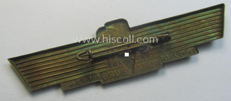 HJ/BDM (ie. 'Hitlerjugend' or: 'Bund Deutscher Mädel') day-badge (ie. 'tinnie' or: 'Veranstaltungsabzeichen') being a non-maker-marked example depicting a stylised eagle and bearing the text: '14. 15.Juli - Würzburg - 1934'