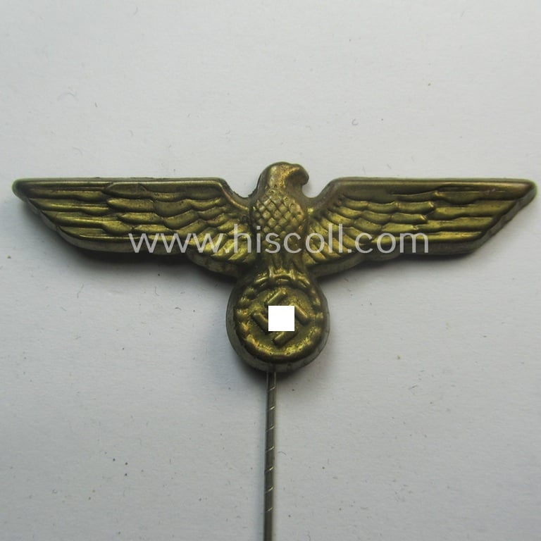 WH (Kriegsmarine) 'single-pattern'-eagle-pin being a (typical) non-maker-marked, zinc-based example as was intended for attachment to the (darker-blue- ie. white-topped-) so-called: 'Tellermützen'