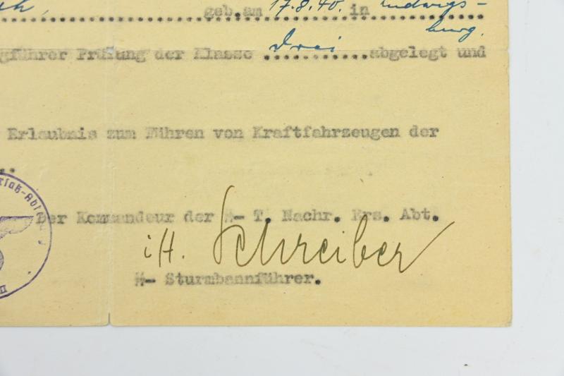 SS-Totenkopf Drivers License Certificate KFZ