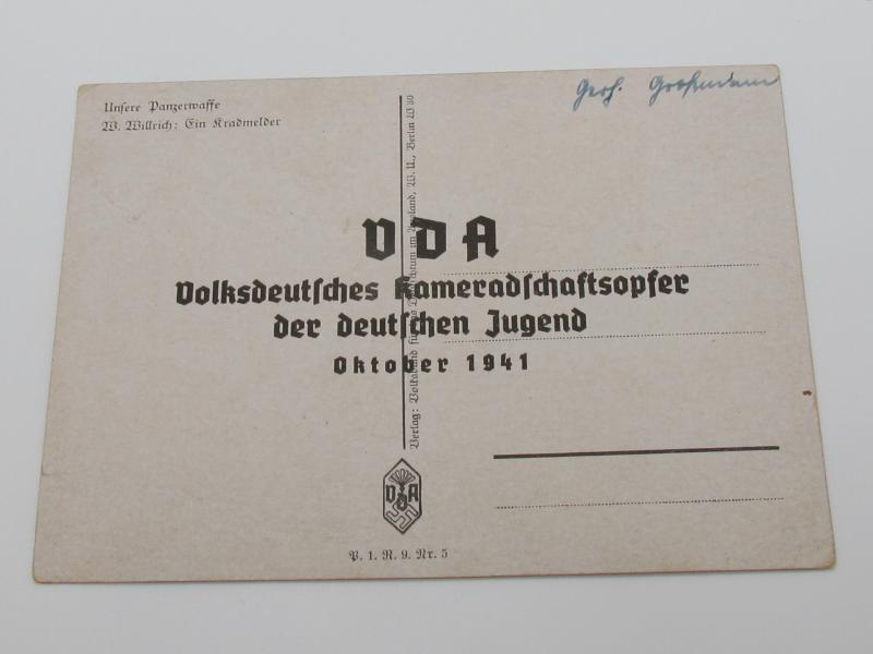 Postcard W. Willrich : Kradmelder einer Panzer - Vorausabteilung