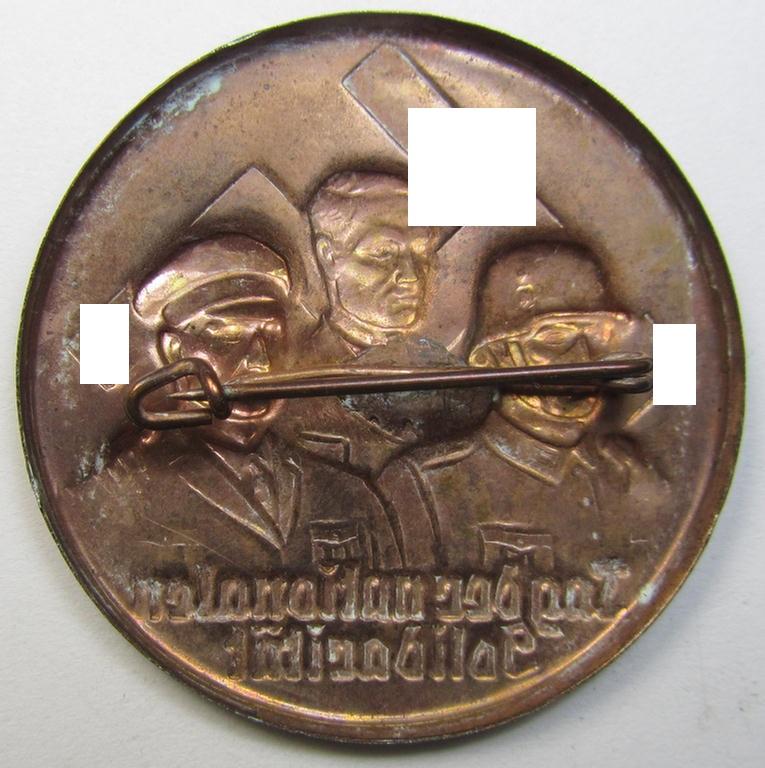 Neat - and very nicely preserved! - reddish-copper-toned TR-period day-badge (ie. 'tinnie') as was issued to commemorate a national gathering named the: 'Tag der nationalen Solidarität'
