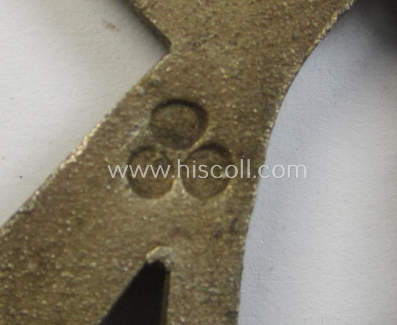 Neat, 'Infanterie Sturmabzeichen in Silber' being a maker- (ie. 'F.L.L.'-) marked and/or quite converse, 'solid-back' example by the maker: 'Friedrich Linden' (ie. 'F.L.L.') as was executed in bright silver-coloured, zinc-based metal