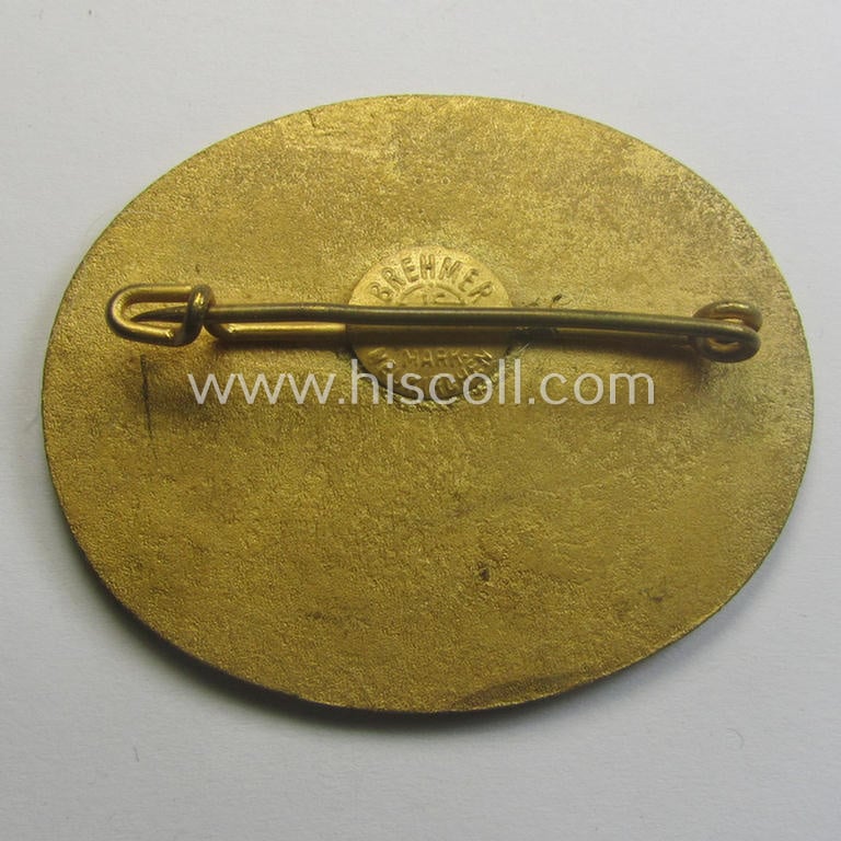 Commemorative, N.S.F.K.-related brooch (ie. 'Brosche') being a maker- (ie. 'Brehmer'-) marked example depicting the N.S.K.K.-logo (ie. 'fliegender Mensch') and text: 'N.S.F.K. - Reichswettberwerb für Motorflugmodelle - 1938'