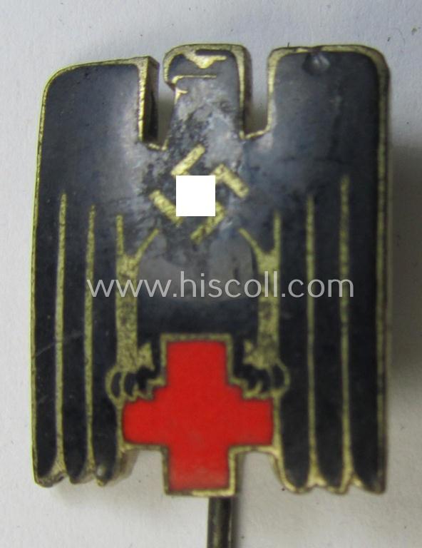 Multi-coloured- and/or neatly enamelled! - DRK (ie. 'Deutsches Rotes Kreuz') civil-attire badge (ie. 'Zivilabzeichen des D.R.K.') being a detailed example that shows a: 'Ges.Gesch.'-patent-designation