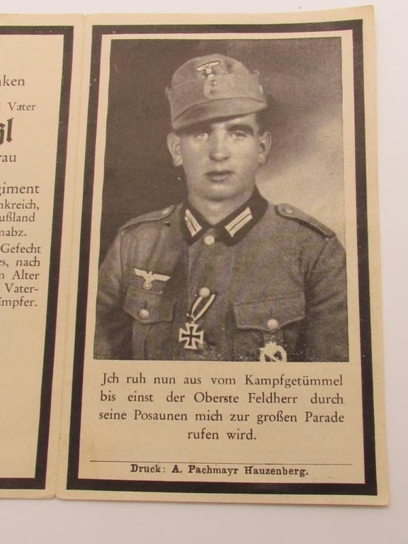 Wehrmacht ( Gebirgsjäger ) Death Card
