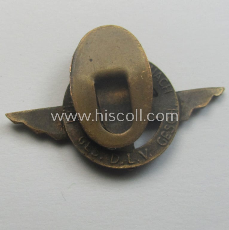 Minimally dented (ie. damaged), so-called: DLV (ie. 'Deutscher Luftsport Verband') miniature membership lapel-pin (ie. 'Mitgliedsabzeichen für den Zivilanzug') being a neatly maker- (ie. 'Kühr…..? - Eisenach'-) marked example