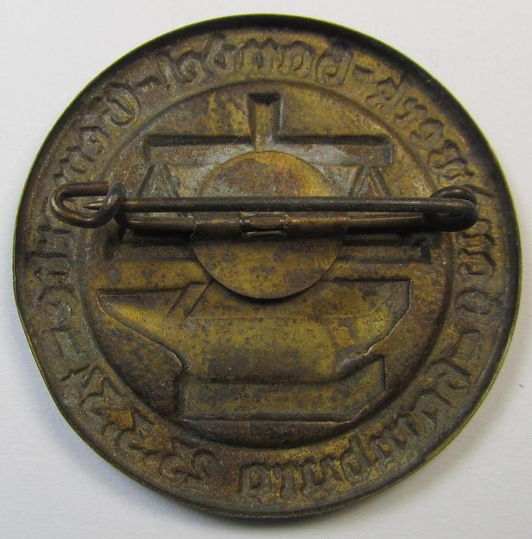 Commemorative, presumably DAF- (ie. 'Deutsches Arbeits Front'-) related 'tinnie' being a non-maker marked example depicting a scale, anvil and swastika and text: 'Handwerk - Handel - Gewerbe - Hamburg - 23.3.34'