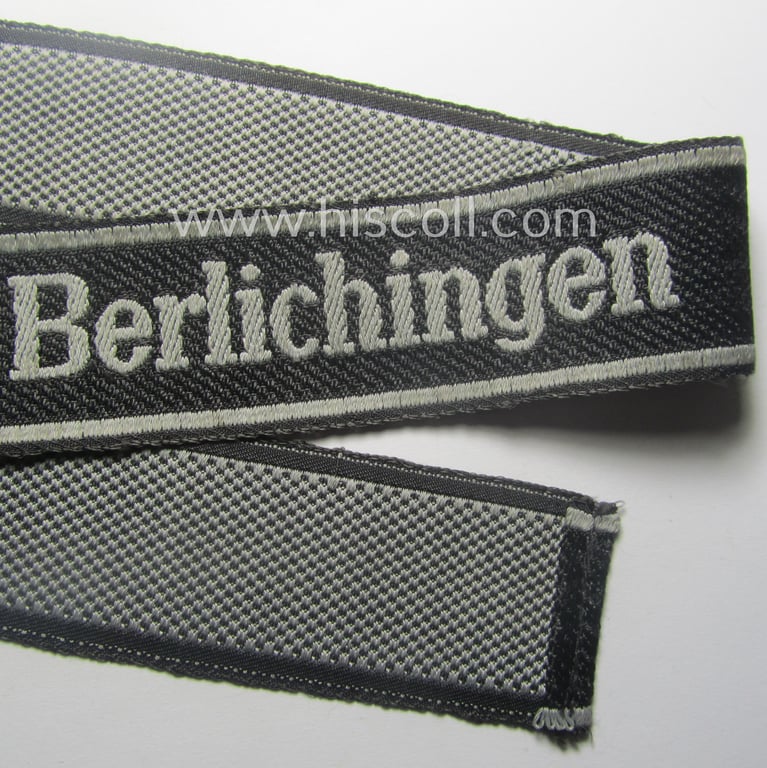 Waffen-SS 1943/44-pattern cuff-title (ie. 'Ärmelstreifen') as executed in typical 'BeVo'-weave-pattern as was intended for a member within the: '17. SS-Panzergrenadier-Division' "Götz von Berlichingen"