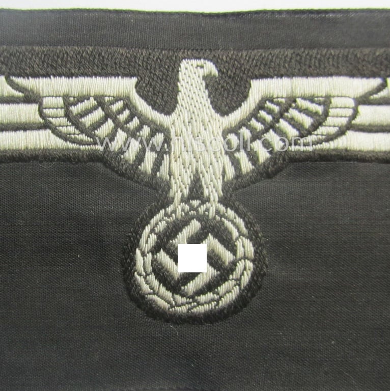 WH (Heeres) early- (ie. pre-) war-period- and/or white-coloured 'Panzer'-type breast-eagle of the so-called: 'M35'- (ie.'M36'-) pattern as was executed in the neat 'BeVo'-weave pattern on a black-coloured background