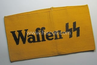 Golden-yellow-coloured- and/or linnen-based armband (ie. 'Armbinde') entitled: 'Waffen-SS'