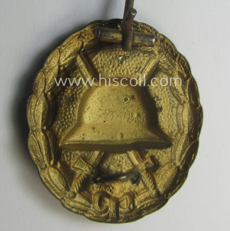WWI-pattern, steel-based golden-class wound-badge (ie.: 'Verwundeten Abzeichen in Gold') being a detailed (and typical magnetic) example