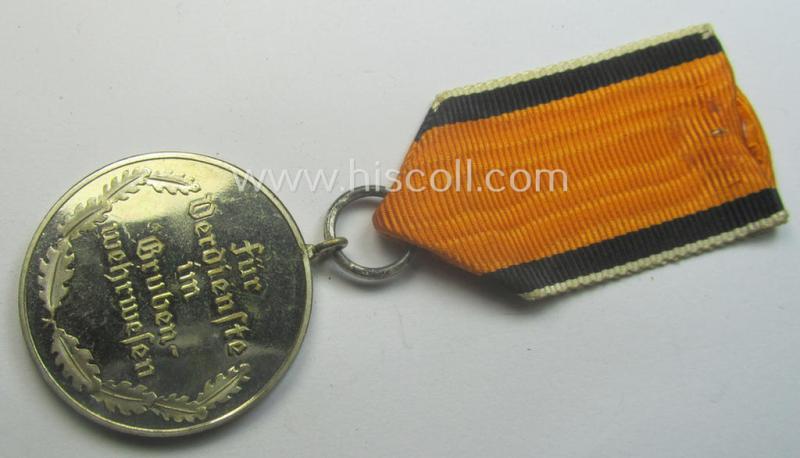 Superb, 'Grubenwehr-Ehrenzeichen des 2. Modell - 1938' that comes mounted its original (regular-sized) ribbon (ie. 'Bandabschnitt') as issued and/or stored for decades