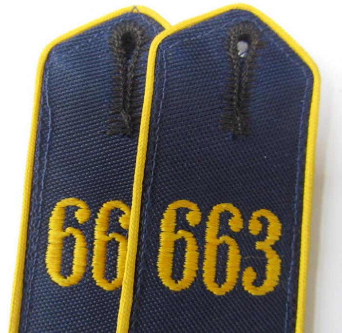 Attractive - and/or fully matching! - pair of so-called: 'Marine-HJ' (ie. naval 'Hitlerjugend') shoulderstraps, as was intended for usage by a: 'Hitlerjunge' who was attached to the: 'Bann 663' (Bann 663 = Litzmannstadt - Wartheland)