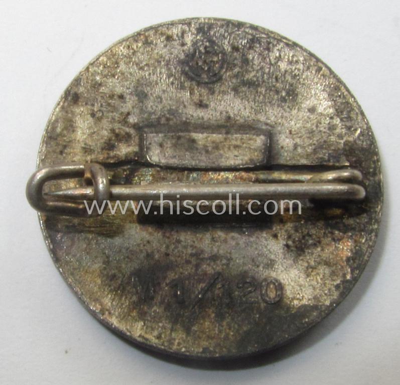 Neat, non-enamelled (ie. painted/sprayed) red-coloured- and/or 'variant'-pattern 'N.S.D.A.P.' membership-pin- ie. party-badge (or: 'Parteiabzeichen') which is nicely maker-marked on the back with the makers'-designation: 'RzM' and/or: 'M1/1...