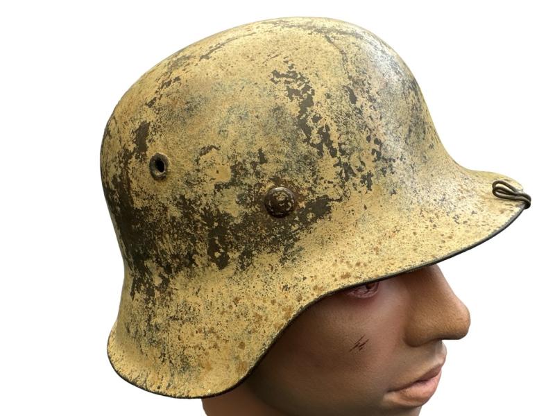 Wehrmacht M42 Camouflage Helmet in Tan Paint Captured in Normandy!