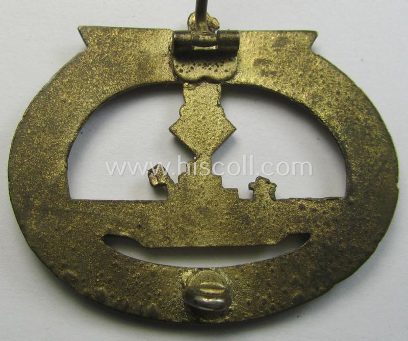 WH (Kriegsmarine) zinc- ie. 'Feinzink'-based: 'U-Bootkriegsabzeichen' being a (typical) non-marker-marked example by the: 'E.Ferd. Wiedmann'-company